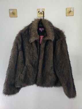 Faux Fur Brown Women's Jacket - Luxurious Coat